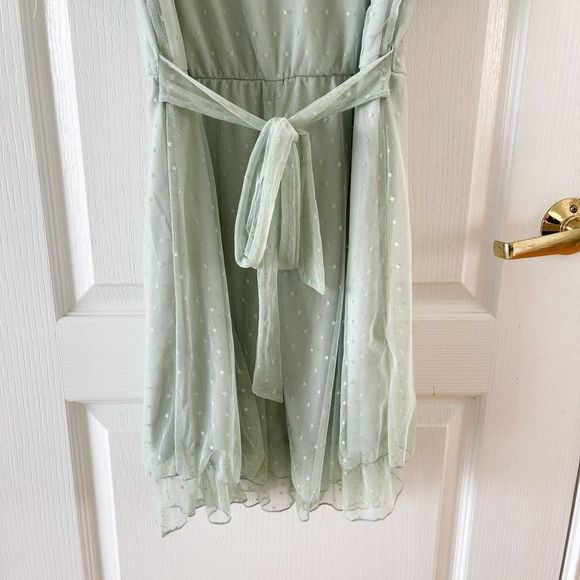 Allison & Kelly NWT Junior XS Pastel Green Ruffled Pokadot Dress with Ruffle Tri - Picture 8 of 11